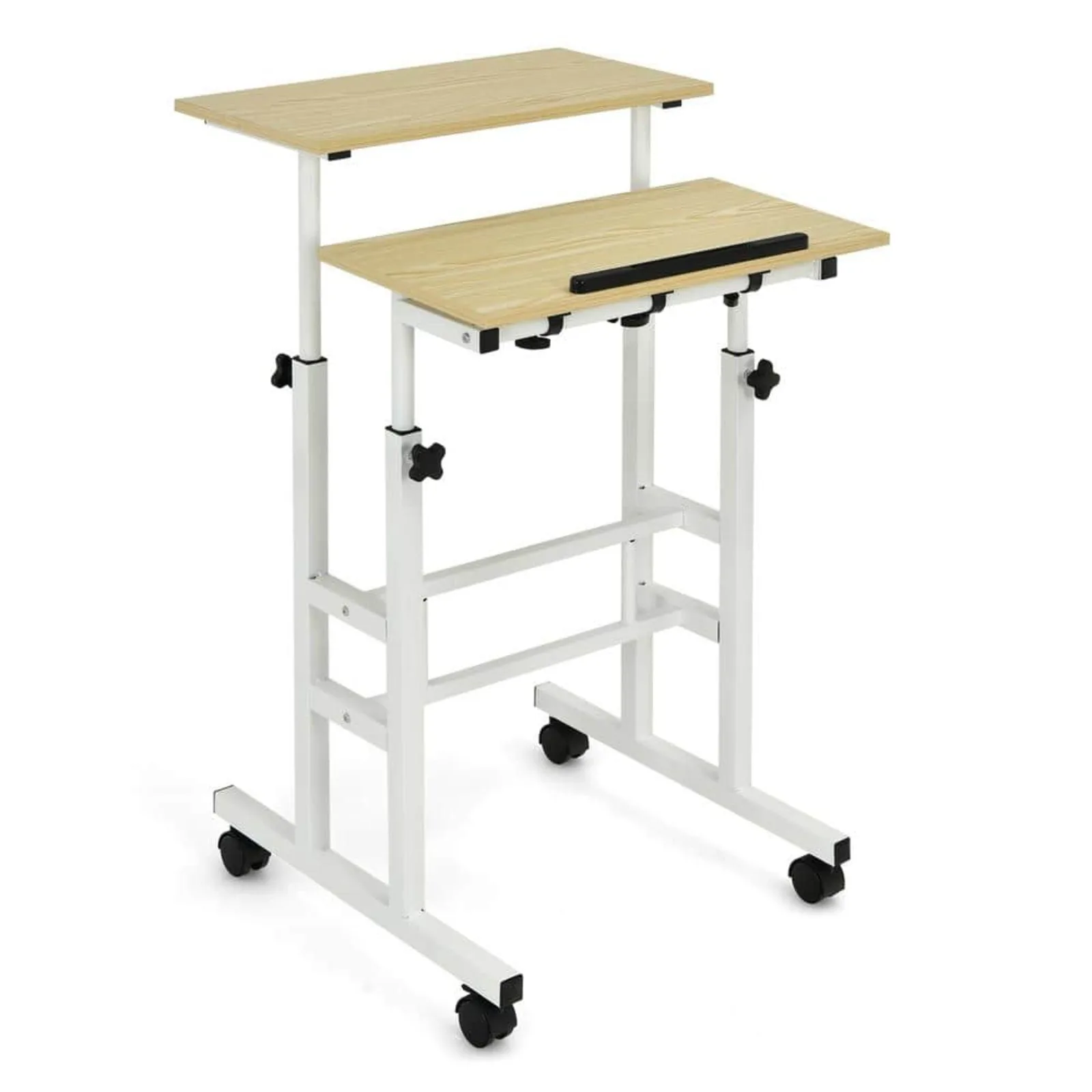 

US 24 in. Natural Mobile Standing Desk Rolling Adjustable Laptop Cart Home Office