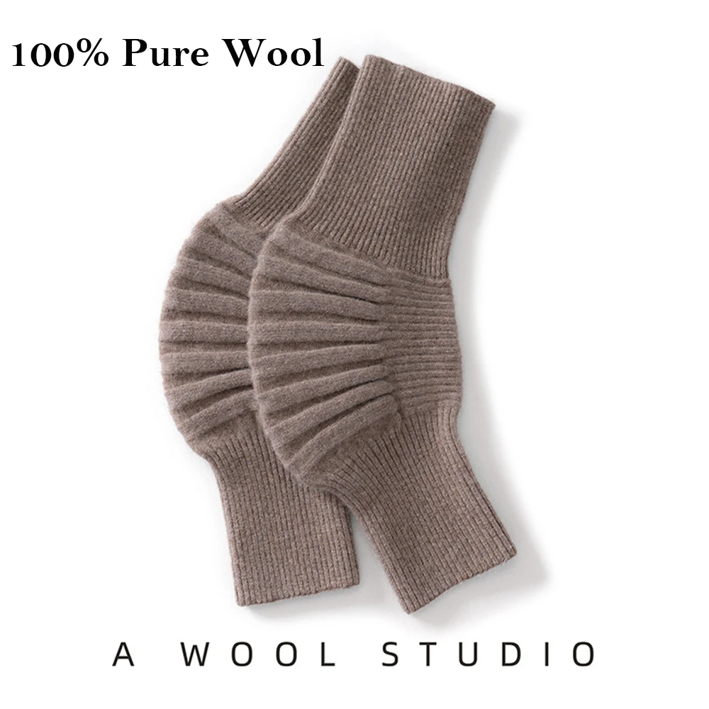 100% Pure Wool Knee Sleeve Light Weight Solid Winter Coldproof Warm Wool Knitted High Kneecap Protectors Leg Warmers All Season