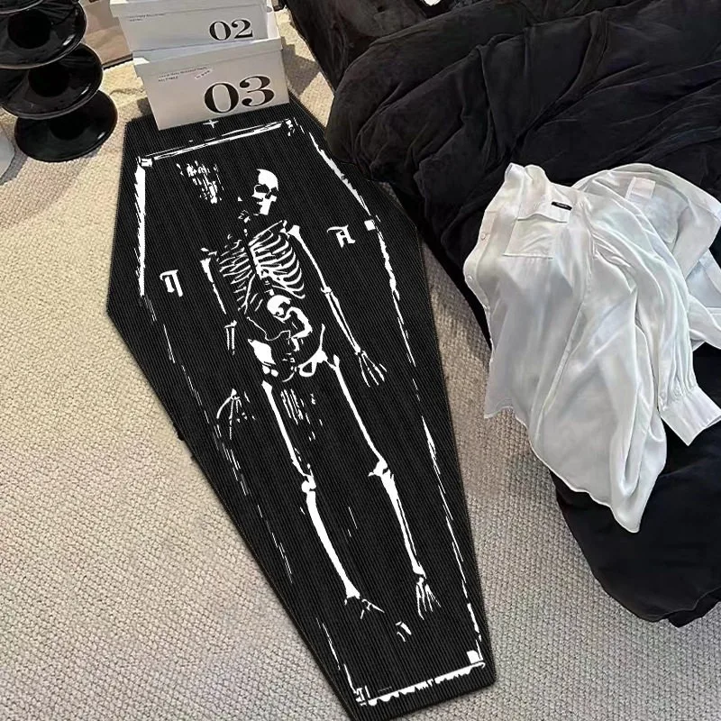 Halloween Coffin Skeleton Floor Mat Long Strip Runner Rugs Washable Non-slip Room Carpet Living Room Bedroom Home Decoration Rug