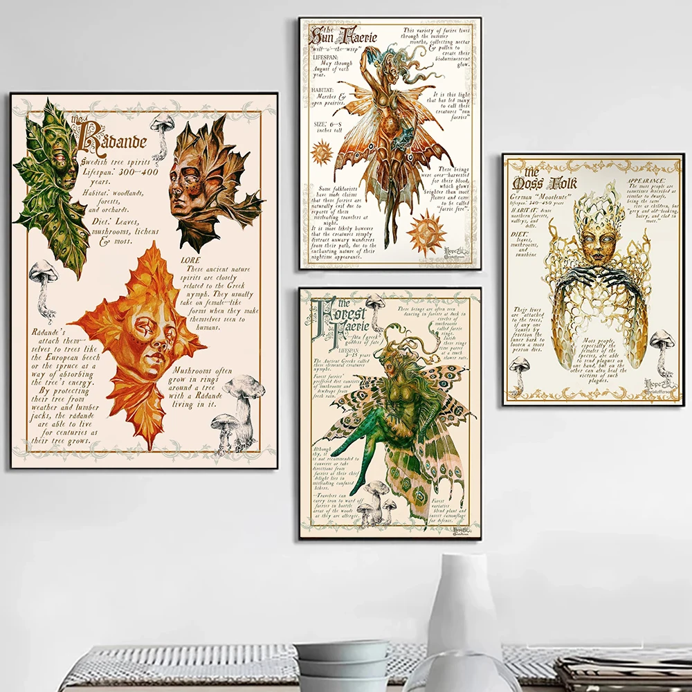 Vintage Dark Academy Myth Monster Fairy Mermaid Siren Poster Prints Canvas Painting Wall Art For Living Room Home Decor