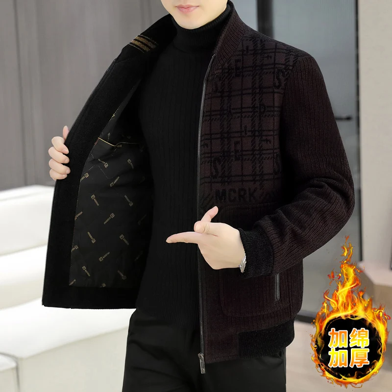 

Мужская шерстяная куртка на молнии с воротником-стойкой, зимняя хлопковая теплая повседневная шерстяная куртка, социальное деловое пальто, мужская одежда