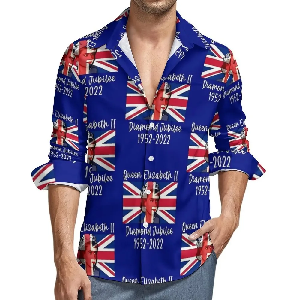 Great British Flag Shirt Flags Print Casual Shirts Long Sleeve Graphic Y2K Blouses Autumn Vintage Oversize Clothes