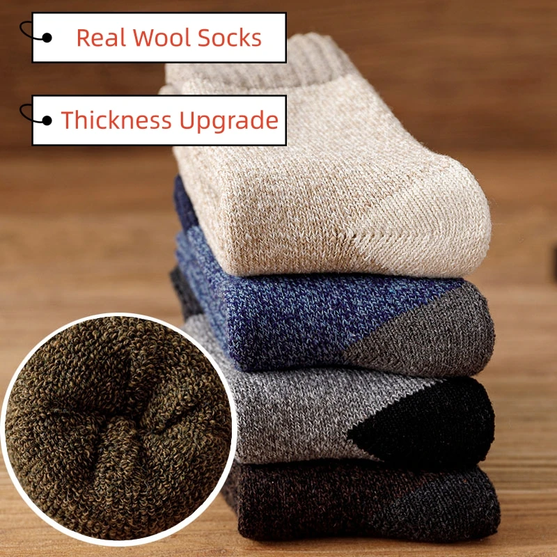 Winter Men\'s Thick Warm Wool Socks Harajuku Retro Merino Cashmere Socks High Quality Plus Size Casual  Long Socks For Men 3 Pair