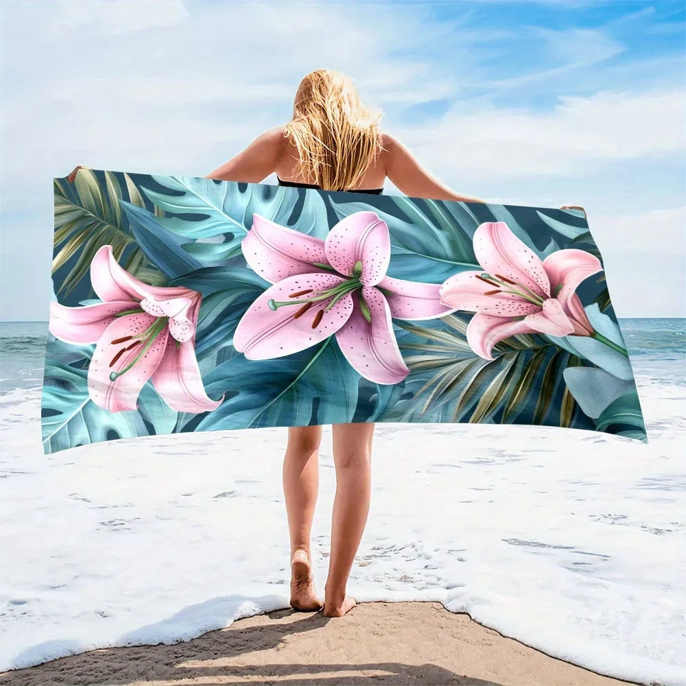 1pc Tropical Beach Microfiber Scarf with Vibrant Floral Design - Lightweight, Quick-Dry, Versatile & Sand-Resistant Summer