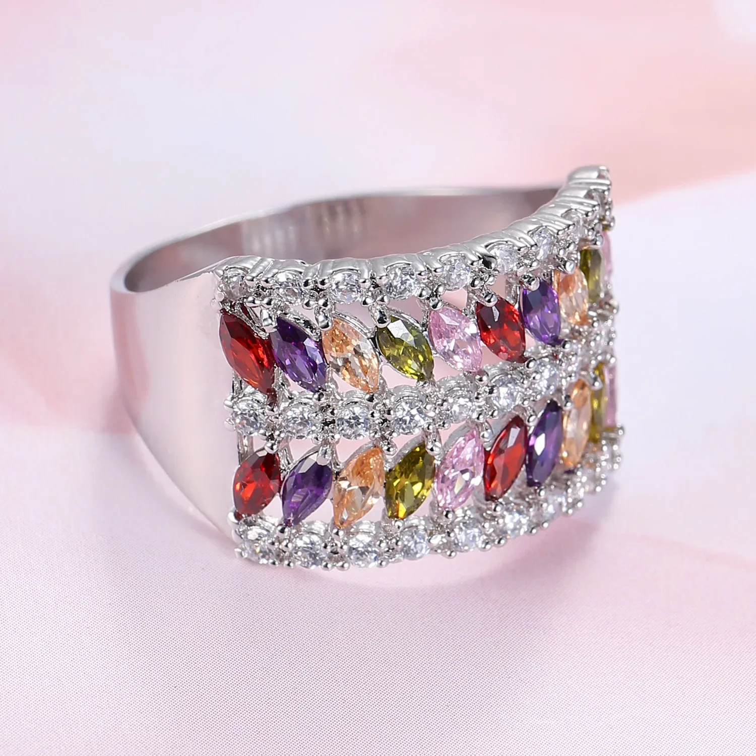 SODROV Luxury Rainbow Crystal Jewelry Rings for Women Colorful Zircon Wedding Rings Engagement Ring Gift