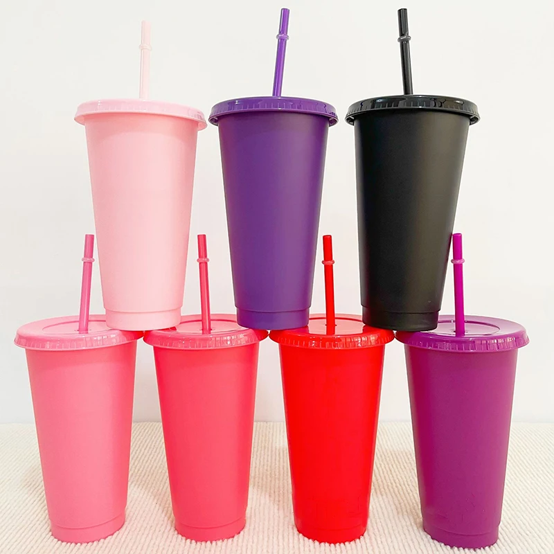 Flash Powder Plastic Tumbler With Straw And Lid Reusable Cold Drink Cup Portable Drinkware