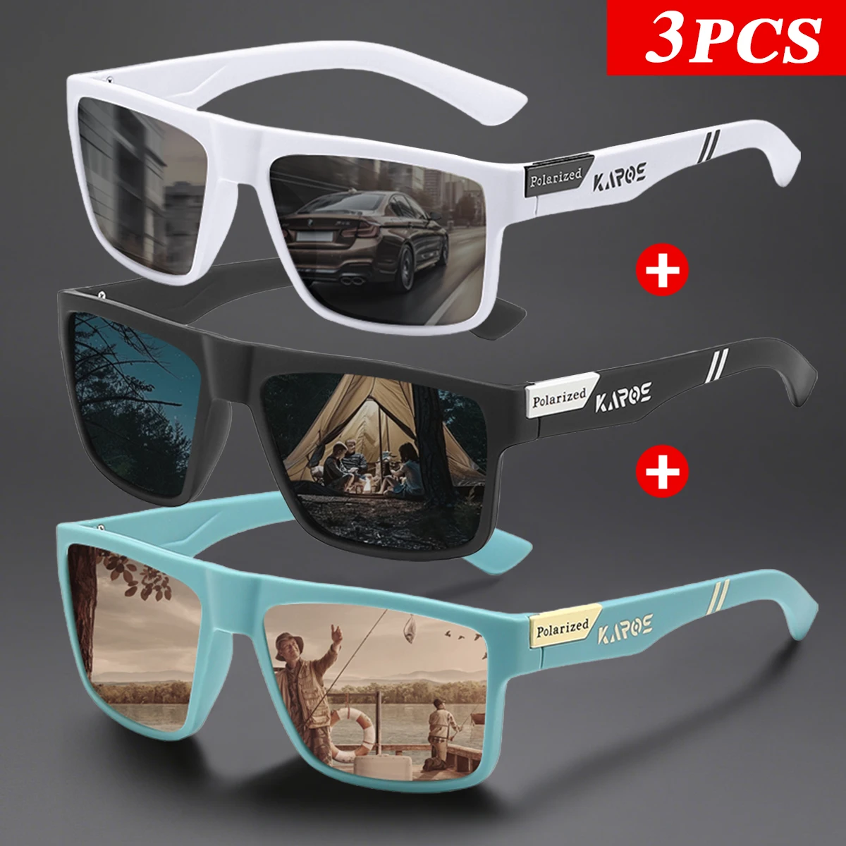 3 Teile/satz Karos Polarisierte Angeln Sonnenbrille UV400 Anti-Glare Outdoor Sport Brillen Männer Frauen Fahren Wandern Camping Radfahren