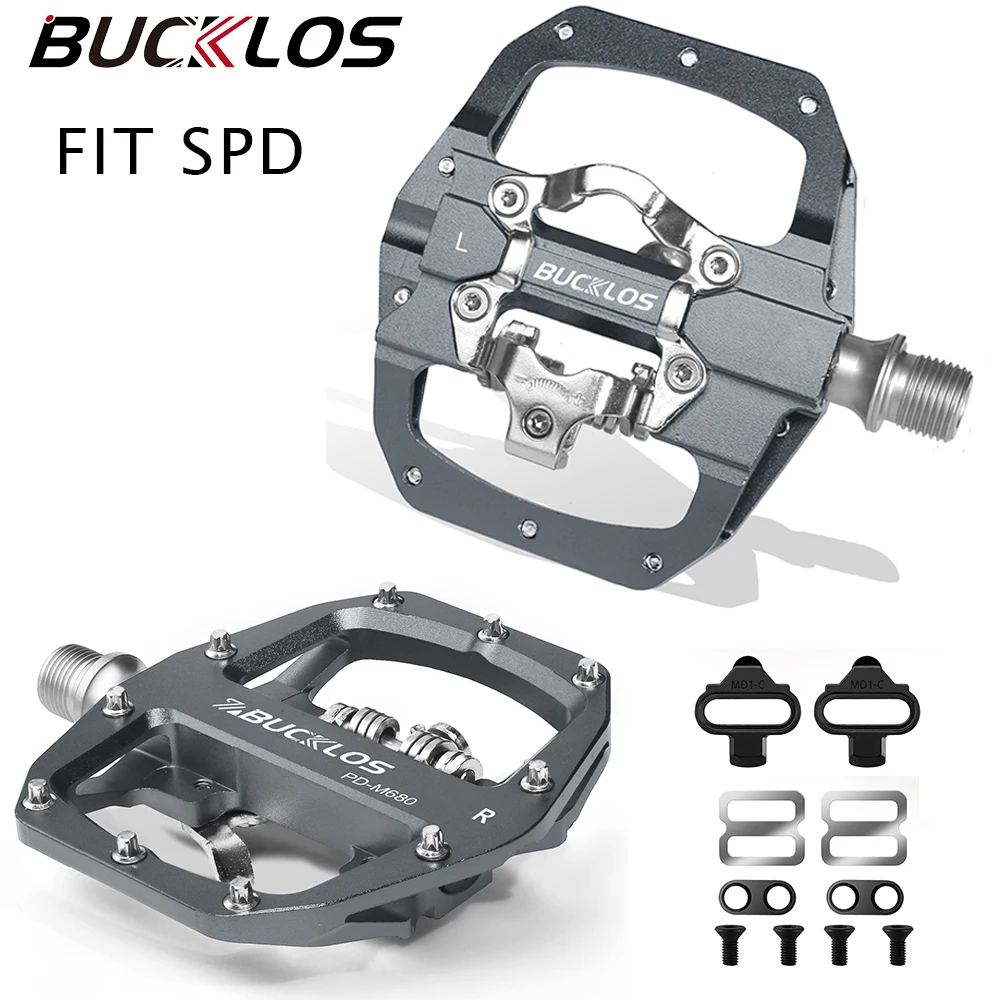 BUCKLOS Clipless Pedal Self-locking MTB Pedal for SPD System Mountain Bike Mixed Pedals Dual Lock/Flat Pedals with MTB Cleat