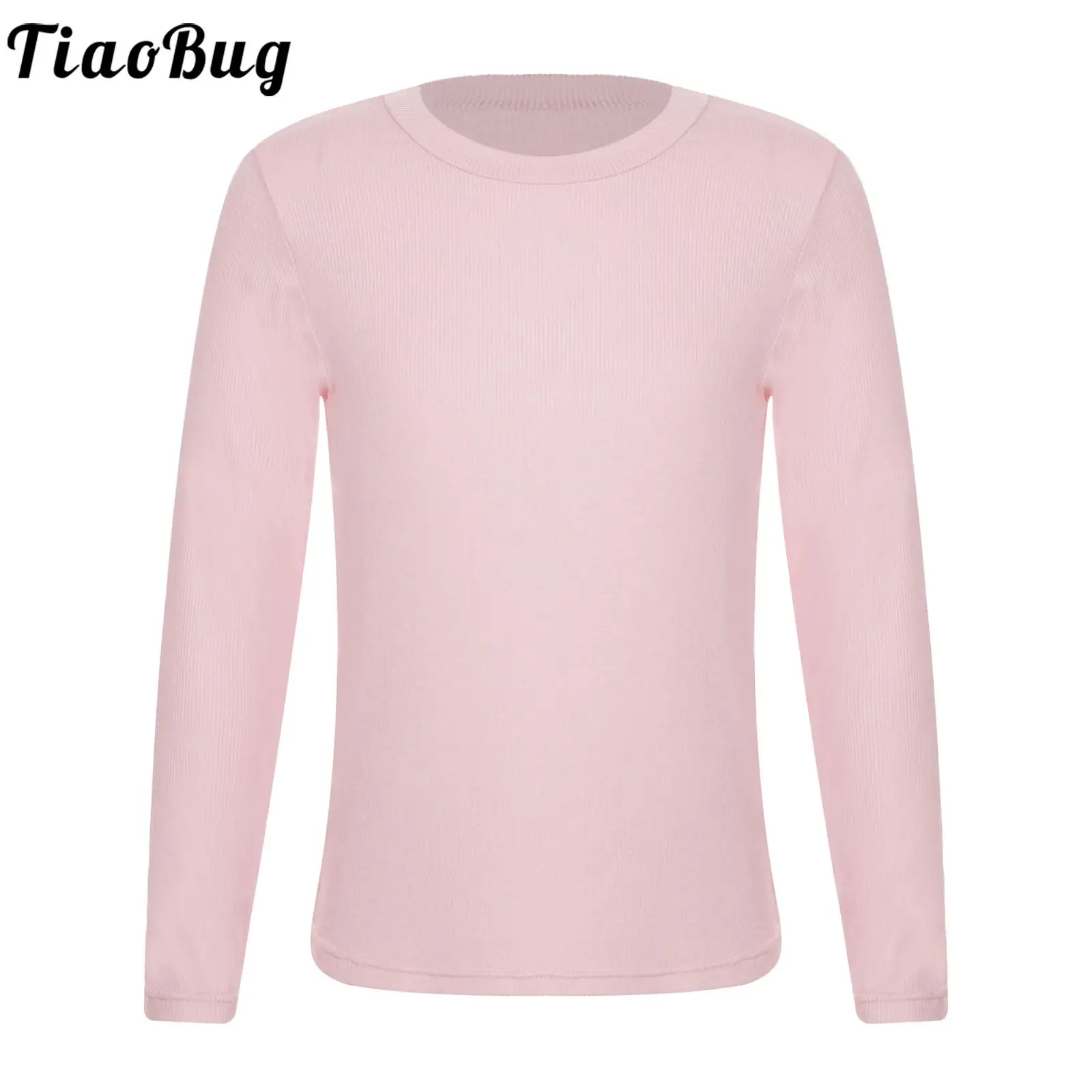 

Autumn 2023 Kids Girls Ribbed Long Sleeve T-shirt Casual Daily Wear Solid Color Round Neck Soft Bottoming Shirt Slim Fit Tops