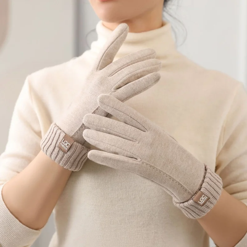 

Женские перчатки с сенсорным экраном, зимние теплые кашемировые перчатки, перчатки с пятью пальцами, велосипедные перчатки, защита от холода, варежки с полным пальцем