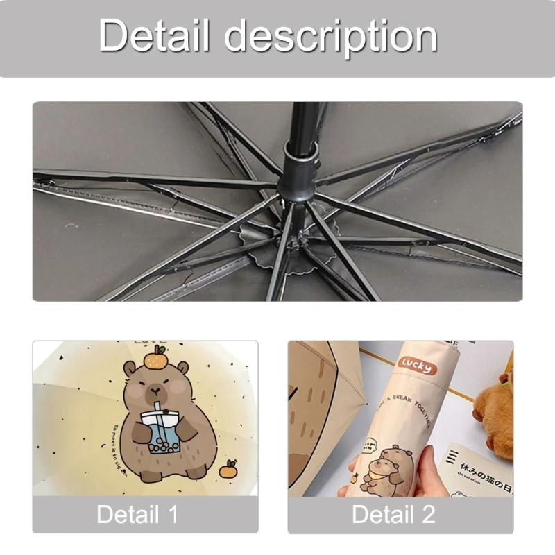 Travel Umbrella with Sun Protections Capybara Designs, Waterproof Windproofs Rain Shelter for Weather Use