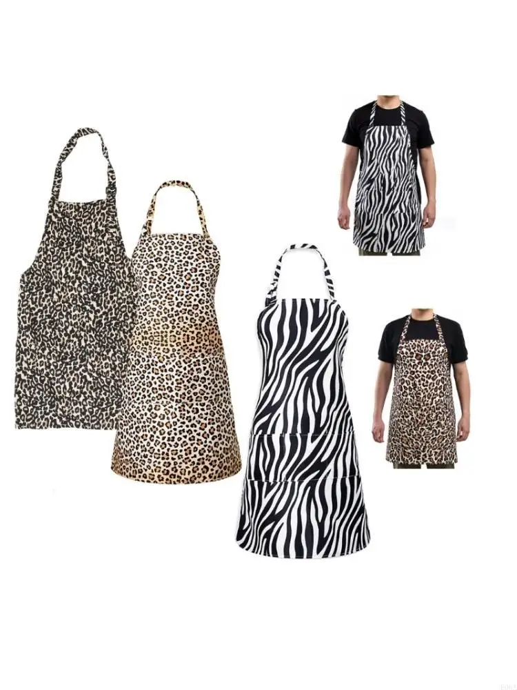 Animal Print Cooking Apron Wrinkle Resistant Ergonomic NeckStrap Design For Home Chefs Salon Worker Water Prevent 