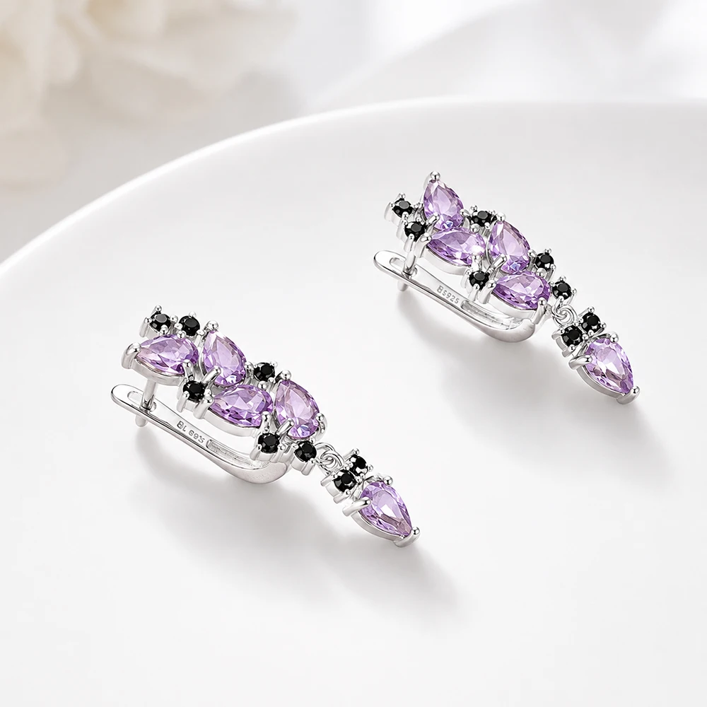 Women'S 925 Sterling Silver Natural Brazil Amethyst Gemstone Earrings Elegant Fine Jewelry For Anniversary Party