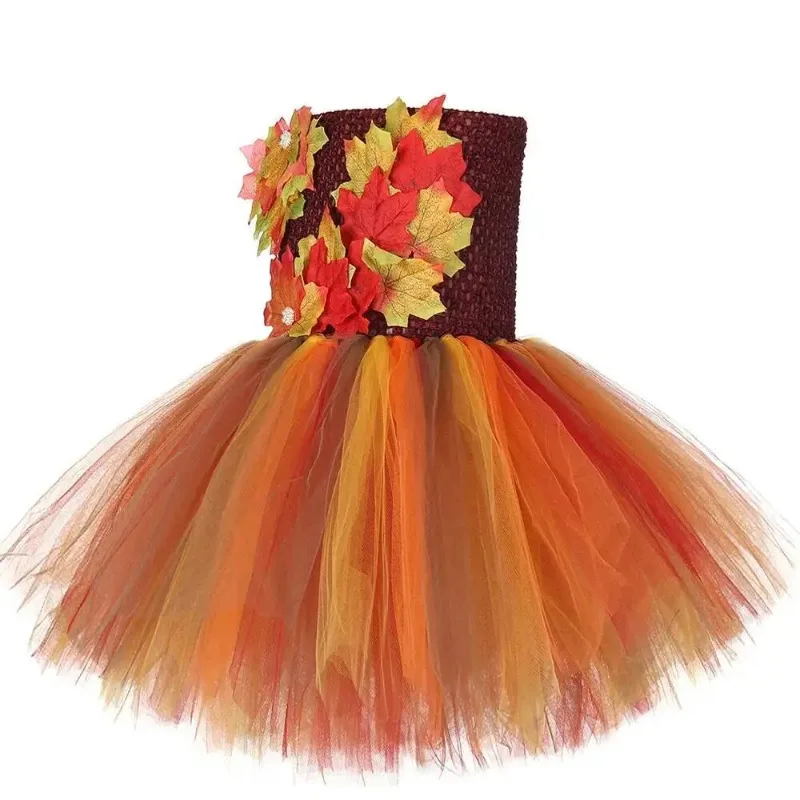 Girls' Autumn Maple Leaf Elf Tulle Dress Set, Exquisite Children's  Clothes Suitable for Holidays Such as Halloween and Carnival