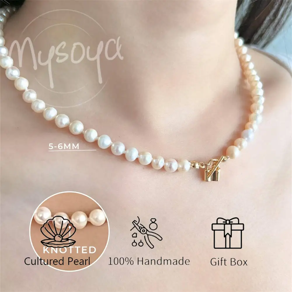 

Ожерелье MYSOYA из белого пресноводного жемчуга 5-6 мм с подарочной коробкой для нее/Хима, подарок на день рождения/свадьбу/юбилей/День святого Валентина