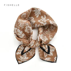 Camel-bufanda de seda natural de lujo para mujer, hijab con estampado de flores, chal de sarga de seda 100% auténtica, pañuelo cuadrado de 65cm, Primavera