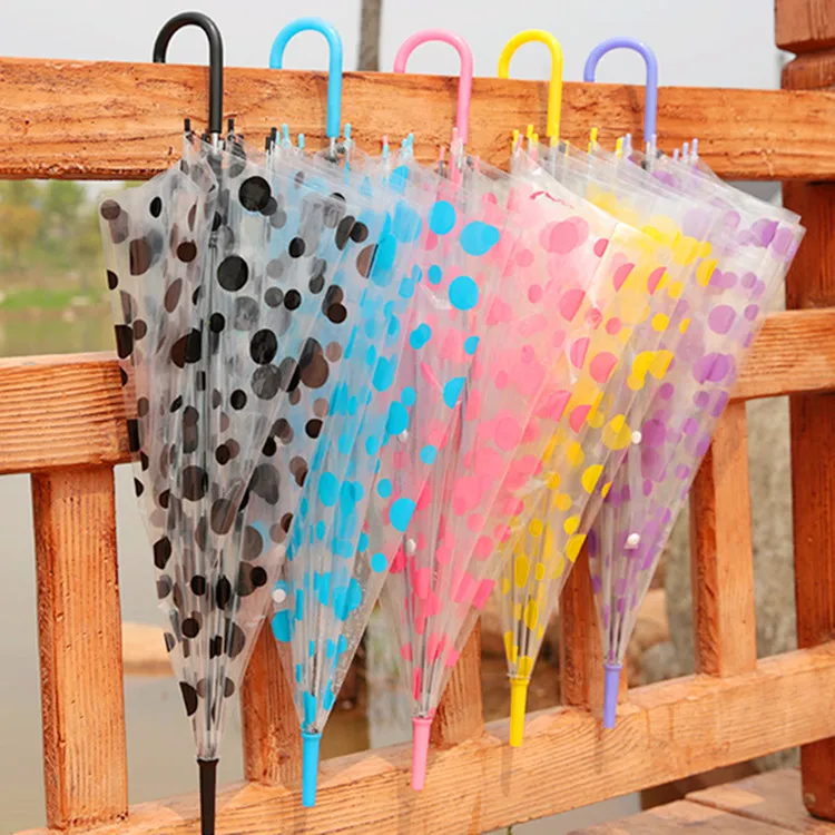 Adult Rainny Transparent Clear Umbrella Multicolor Dot Printed PVC Umbrellas Long Handle Rainproof Umbrellas for Kids