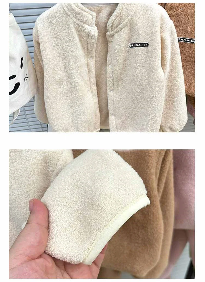 Autumn Kids Fleece Sets Winter Single Breasted Cardigan Top + Pants 2Pcs Boys Girls Casual Long Sleeved Outfits Children Clothes