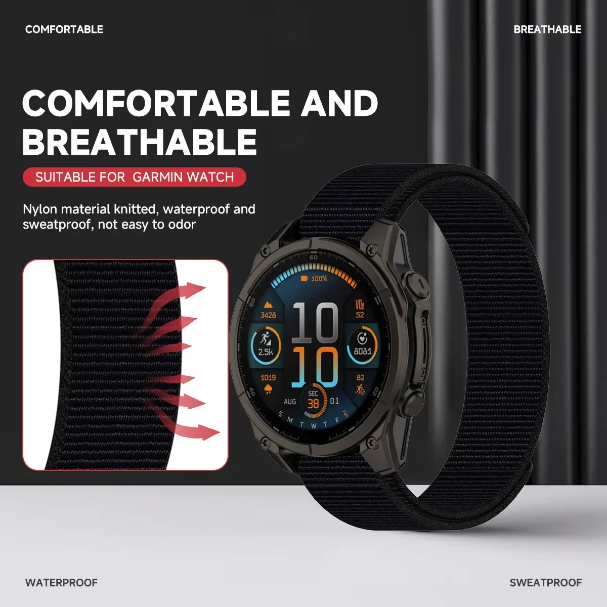 26mm 22mm 20mm Loop Nylon Strap for Garmin Fenix 8 51mm 47mm E/7X/6X/5X/Venu 3 Fashionable Breathable Bracelet for 965 955 265 image 4
