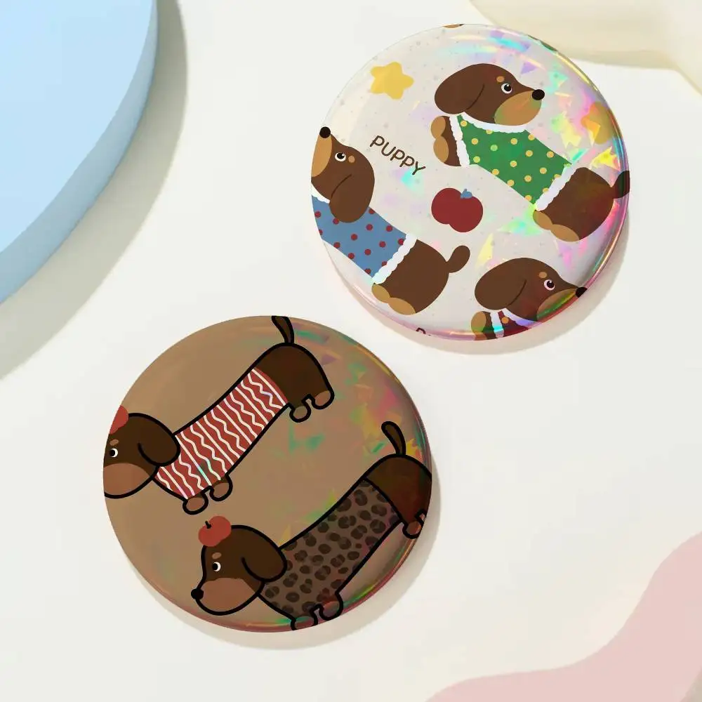 Sausage Dog Cartoon Animation For Badge Custom Laser Hologram Enamel Pin Badge Metal Lapel Brooch For Clothes Bag Accessory Gift