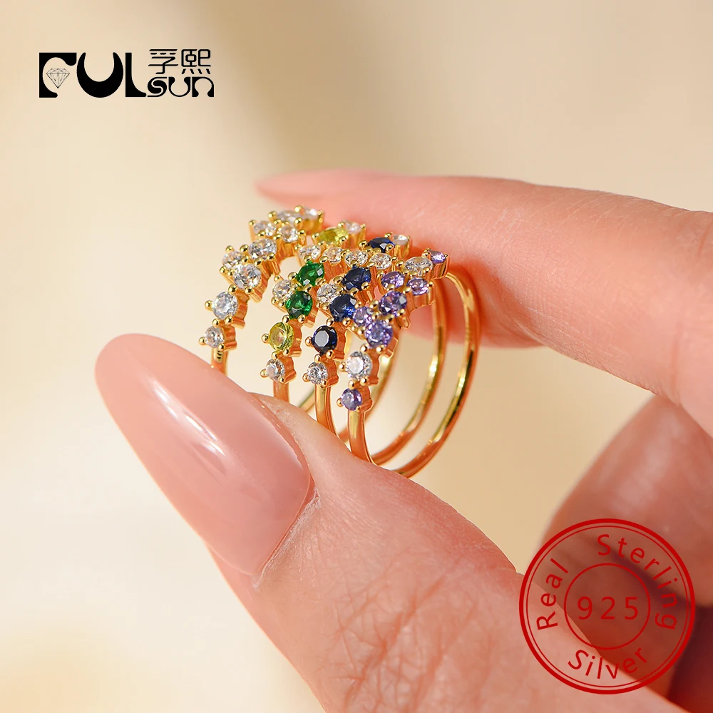 

925 Sterling Silver Birthstone CZ Zircon Trend Thenight Sky Inspired Twinkling Stars Birth Stone Stackable Cluster Rings