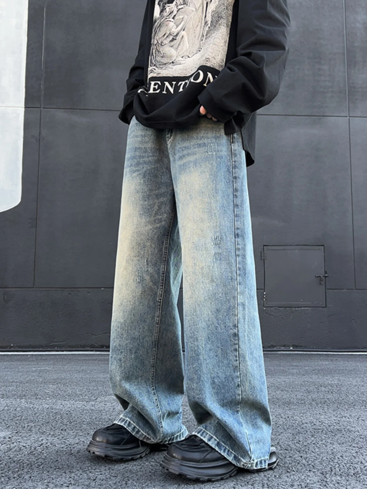 

Мужские джинсы в американском стиле в стиле ретро High Street Vibe, свободные прямые широкие брюки, осенняя одежда, модные и хаоме