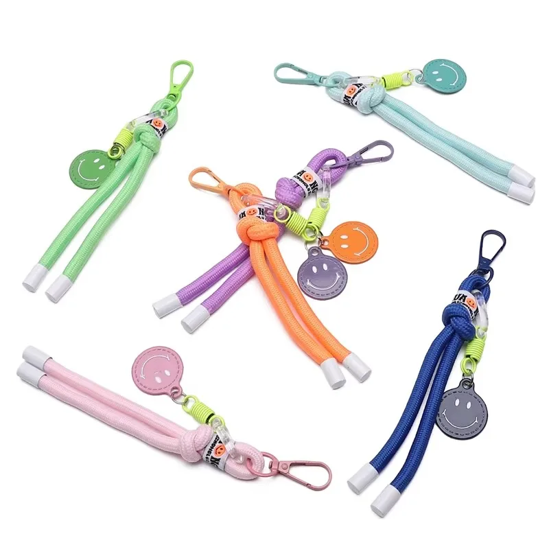 Short Smiley Face Woven Colorful Keychain Hanging Rope Pendant DIY Bag Clothing Accessories Car Keychain Decoration