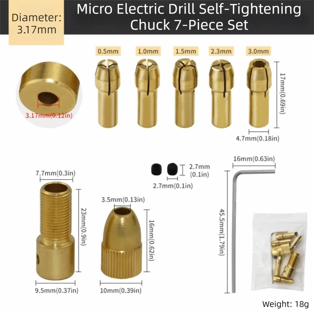 3 sets 4 Jaw Mini Drill Chuck Allen Wrench Included 3.17mm Shaft Fit Electric Drill Chuck Brass Material 0.5-3mm Capacity