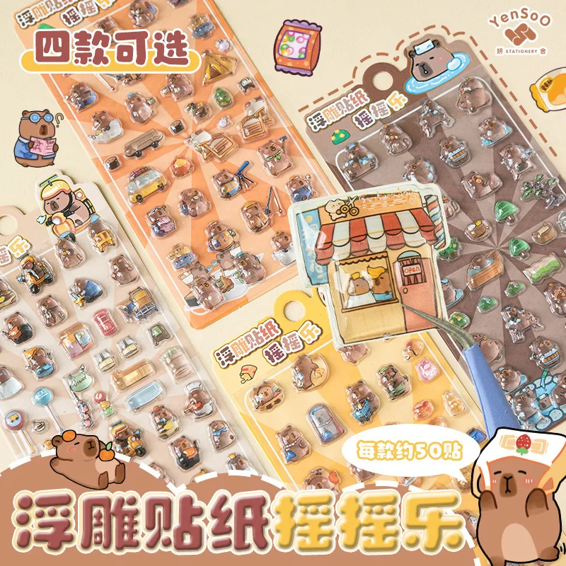 1PCS Kawaii Cartoon Capybara 3D Transparent Gelee Aufkleber Kristall Blase Relief Kinder Aufkleber Für Telefon Fall Notebook Gitarre
