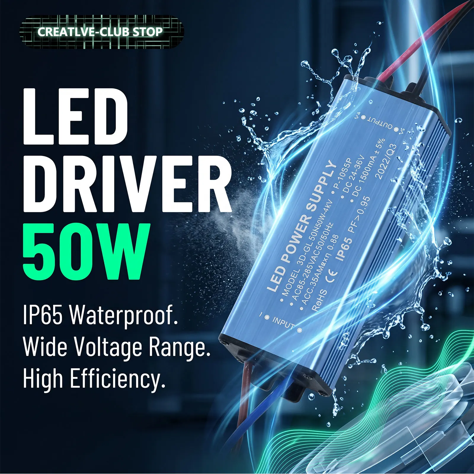 IP65 50W 1500mA LED Driver  Waterproof Adapter Transformer AC85V-265V to DC24-36V High Quality Switch Power Supply