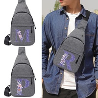 Men's Chest Bag Shoulder Messenger Bag Casual Canvas Sports Outdoor Travel Pack Waist Bag Purple Flower Letter Storage Handbag