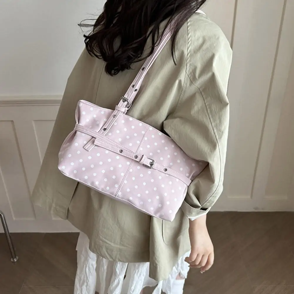 Damen-Tragetasche mit Polka-Dots, große Kapazität, Schulterhandtasche, Vintage, lässig, für Pendler und Einkäufe – Detail 23