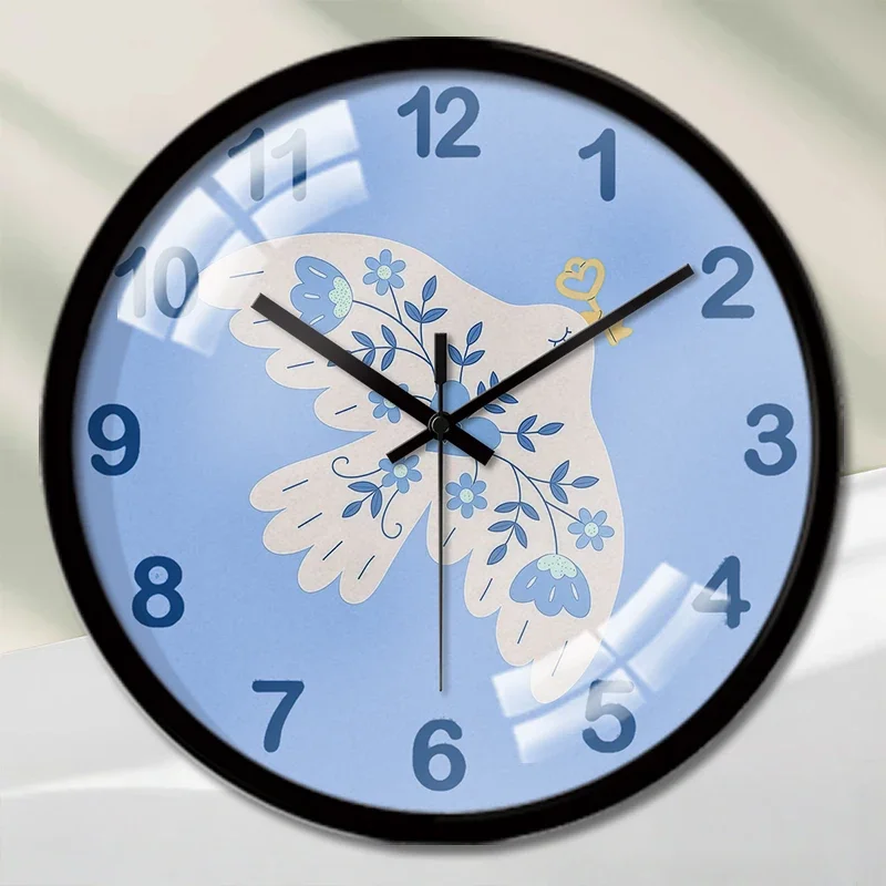 Dove Themed Cartoon Round Silent Hanging Wall Clock, Suitable For Living Room, School, Study Room, Bedroom, Children's Gifts.
