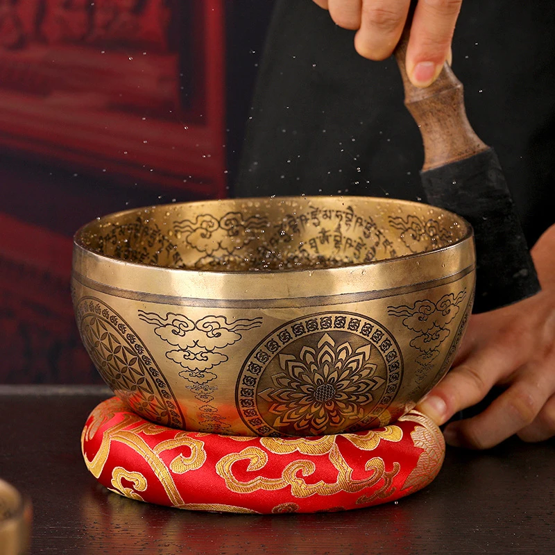 Tibetan Singing Bowl Nepal Handmade Brass Sound Bowls Yoga Music Therapy Mindfullness Meditation Instruments with Accessories