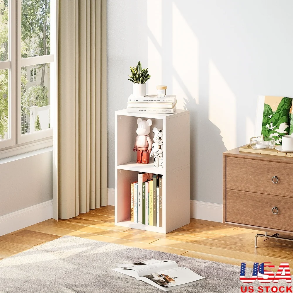 

Tall Narrow Bookshelf 2-Tier Cube Display Rack Corner Storage Cabinet Modern Home Office Furniture Waterproof Scratch-Resistant