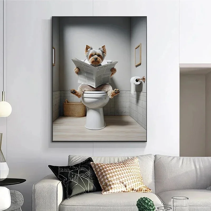 Toilet Dogs Reading Newspapers Funny Posters Rottweiler Doberman Poodle Canvas Painting Bathroom Wall Art Picture Home Decor