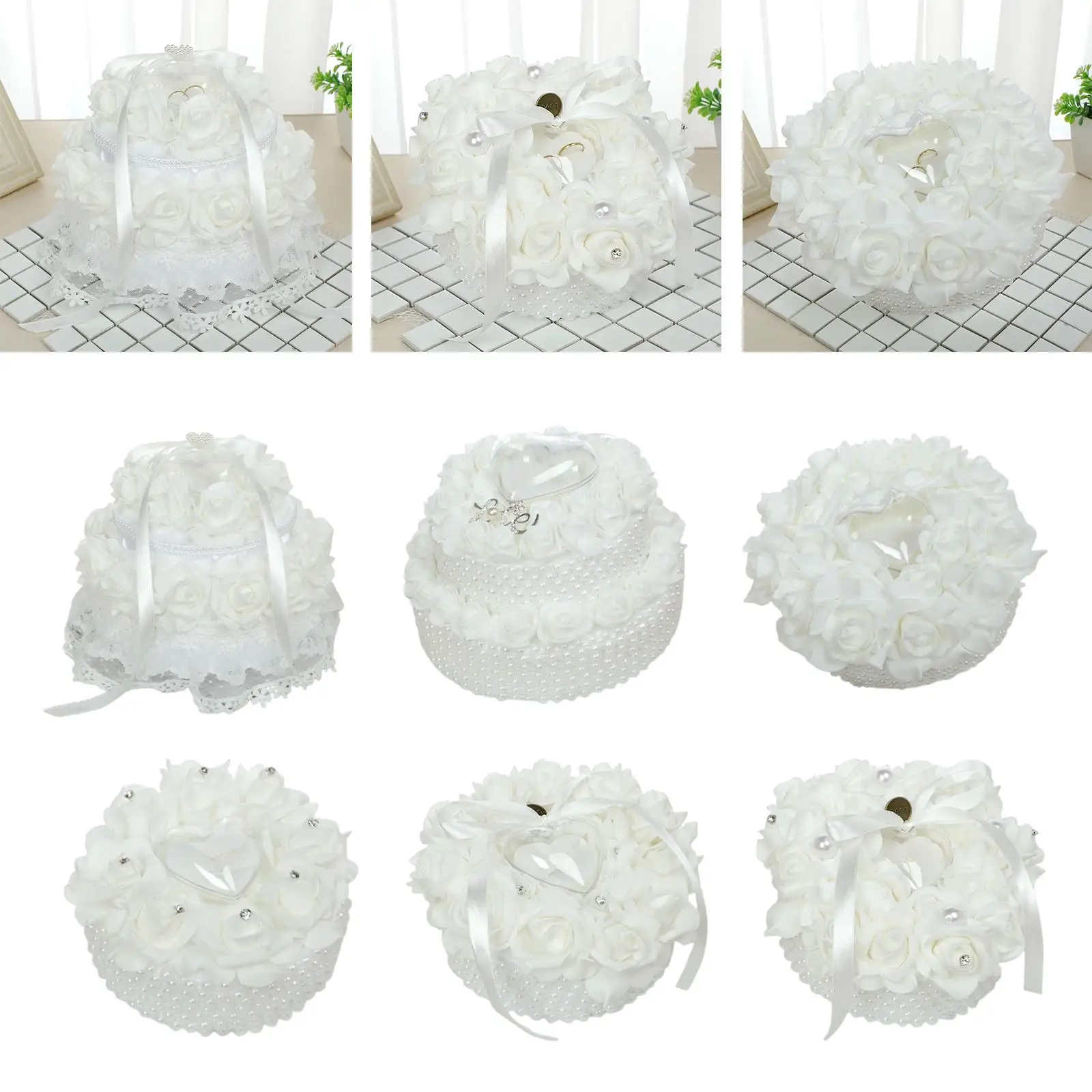 Wedding Ring Pillow Wedding Supplies Romantic Handicrafts Ceremonies Pillow Lace Luxury Cake Shape White Pearl Cushion Holder