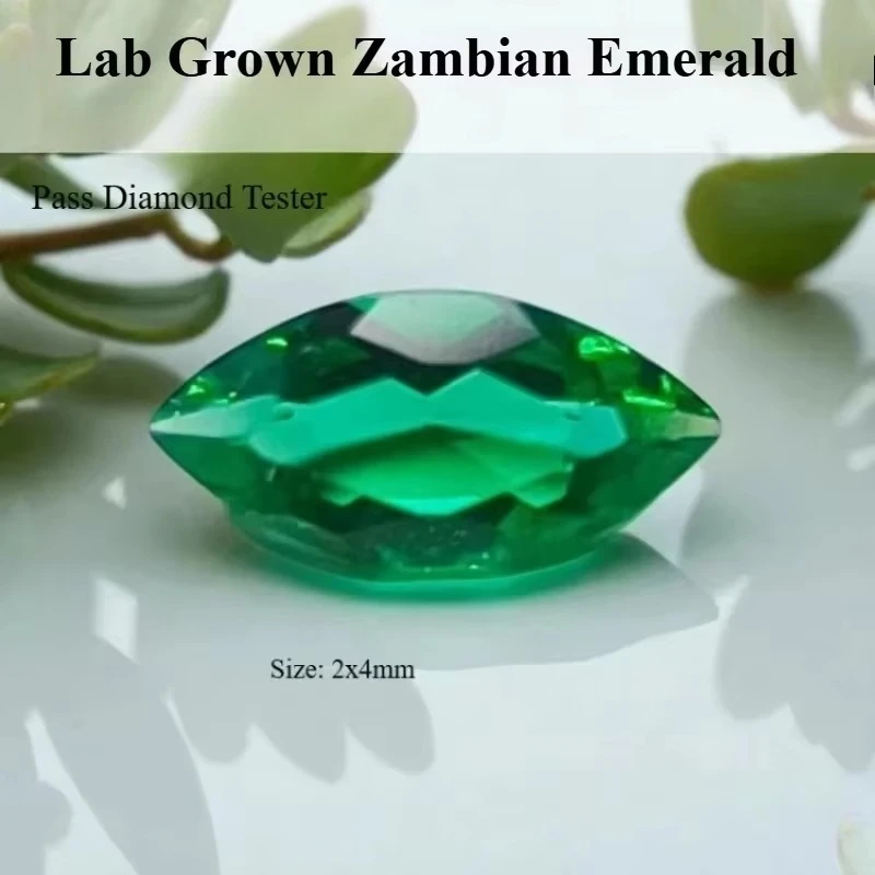 Lab Grown Zambian Emerald, Hydrothermal, Hand-Cut, Marquise Cut, with Crack Inclusions, Comes Selectable Jewelry Certificate