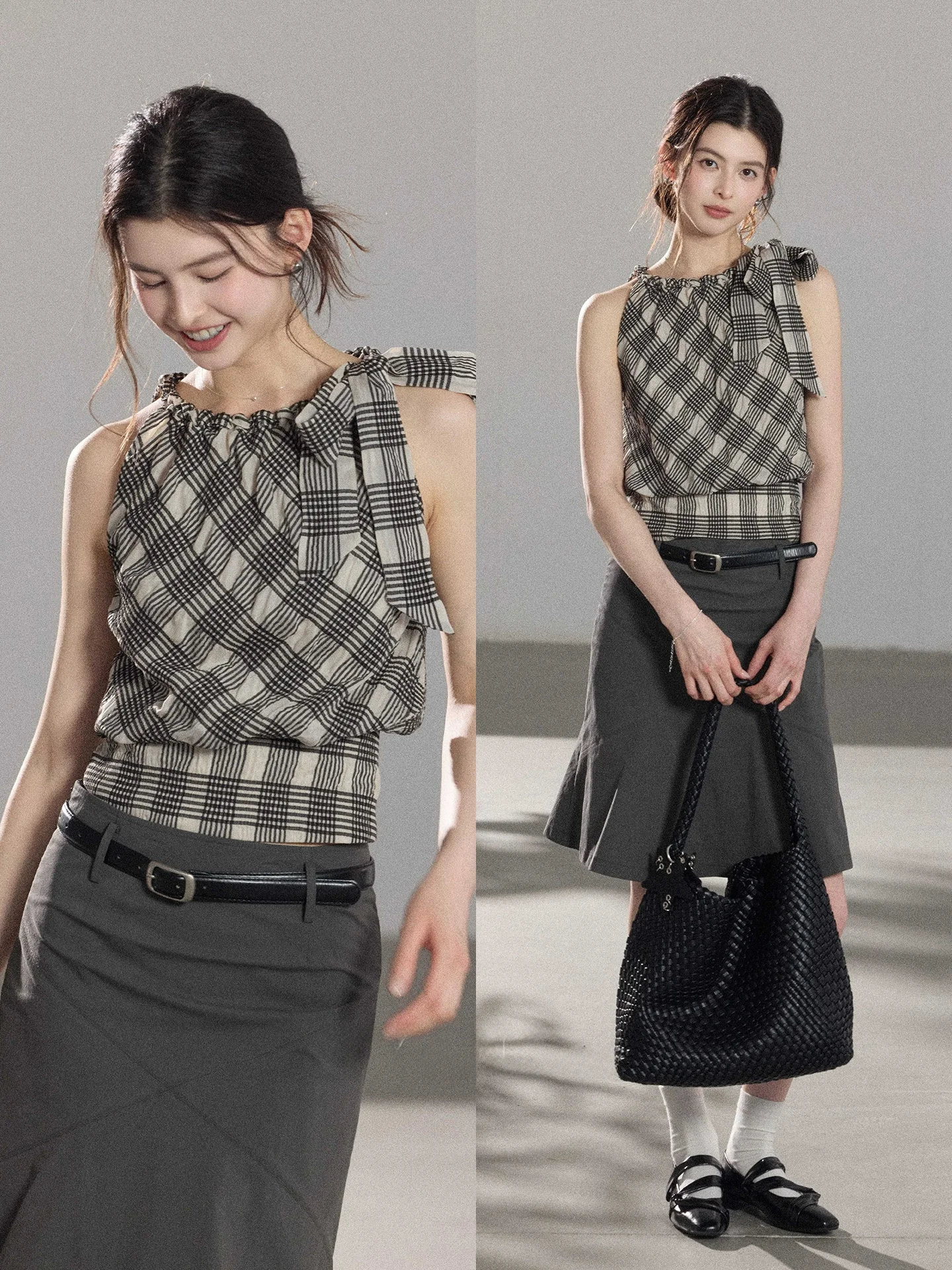 

Elegant Vintage High Intelligence Sensation Women's Summer Shirt Vest No Sleeve Waist Inward Design Buttoning Polyester Cotto...