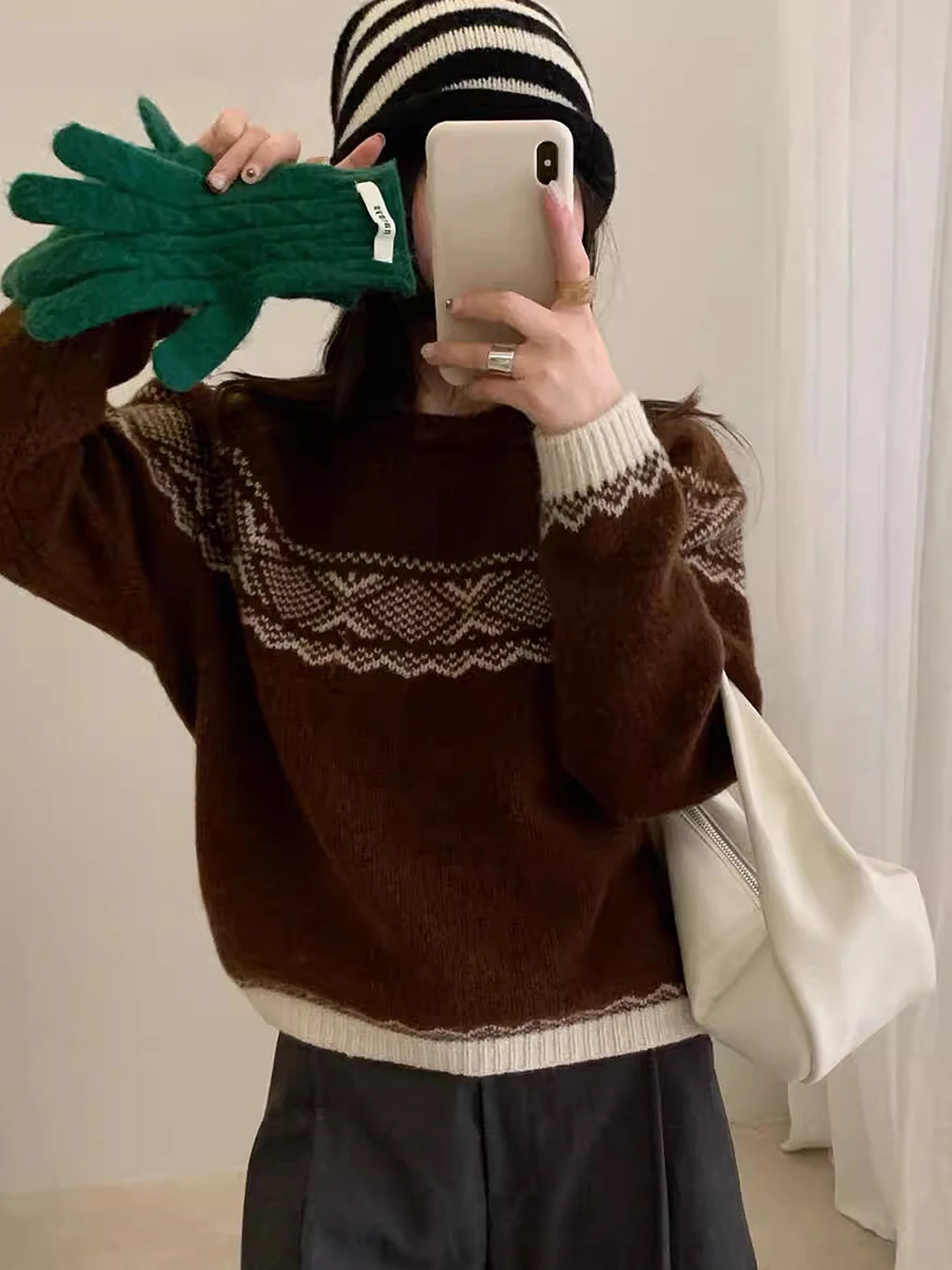 Suéter de Punto Casual de Cuello Redondo, Talla ande, Retro, para Mujer, Otoño Invierno, Cálido, Suave, Cómodo, Jersey de Moda