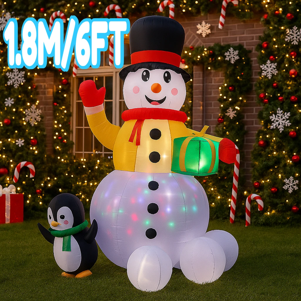 1.8 متر/6FT زينة عيد الميلاد لعبة قابلة للنفخ ثلج البطريق ساحة المنزل الحلي مع LED ديكور عيد الميلاد لعبة ديكور خارجي #1