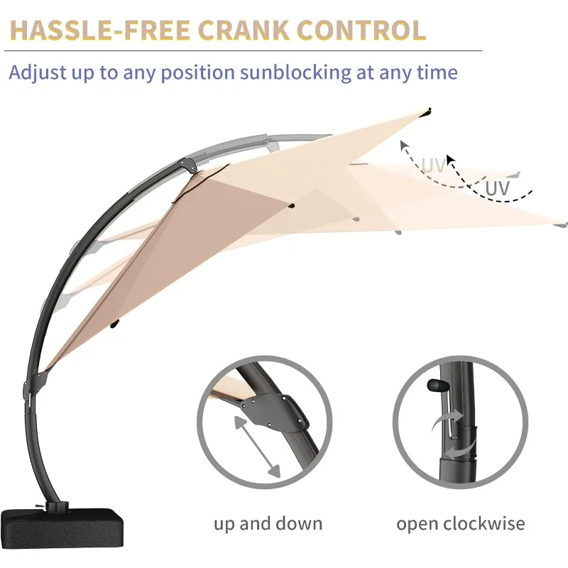 11ft Offset Cantilever Patio Umbrella with Base Included, Large Round Aluminum Outdoor Umbrella, 360° Rotation ,Beige