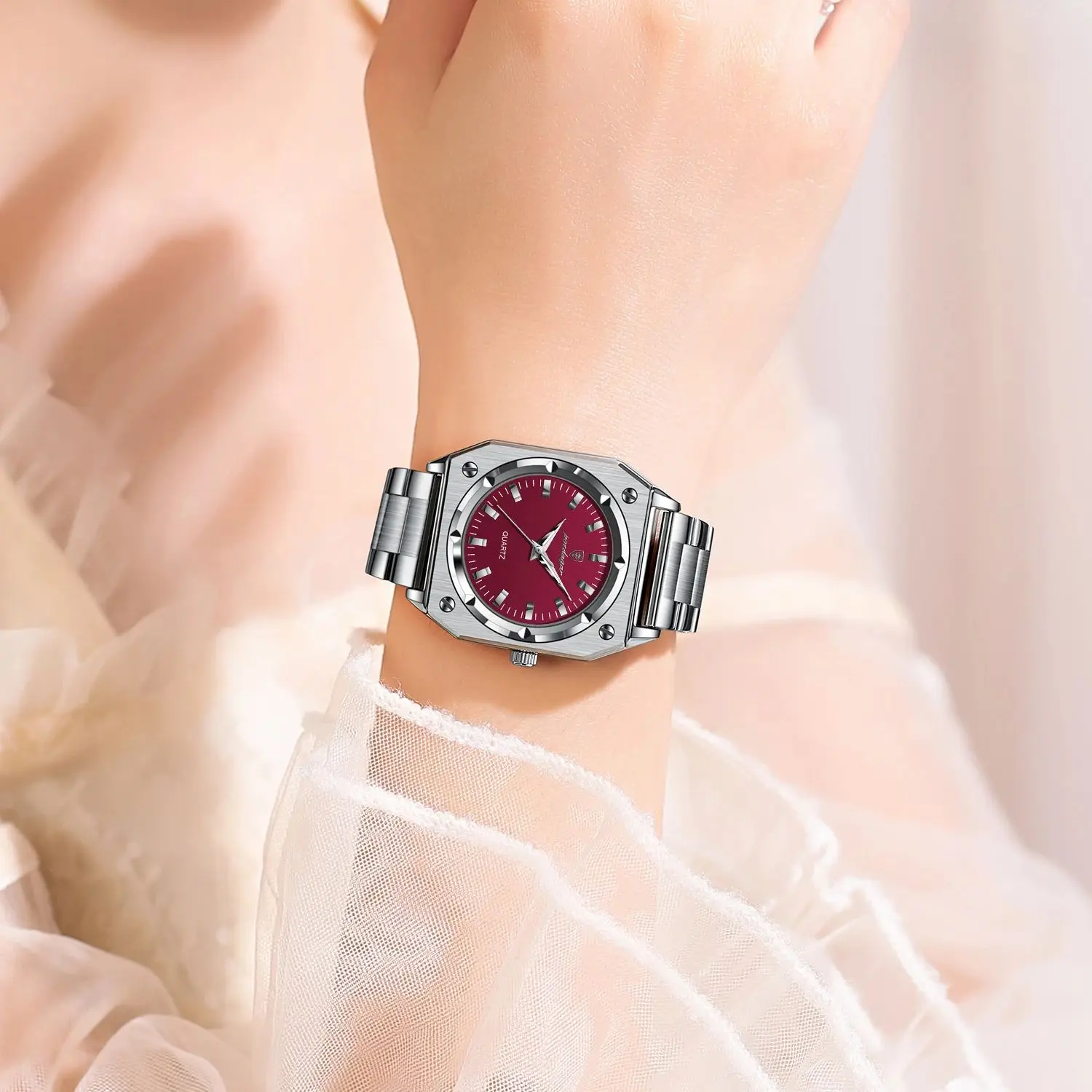 POEDAGAR ساعة يد نسائية كاجوال فاخرة مقاومة للماء من الفولاذ المقاوم للصدأ ساعة نسائية مضيئة أنيقة ساعات كوارتز نسائية