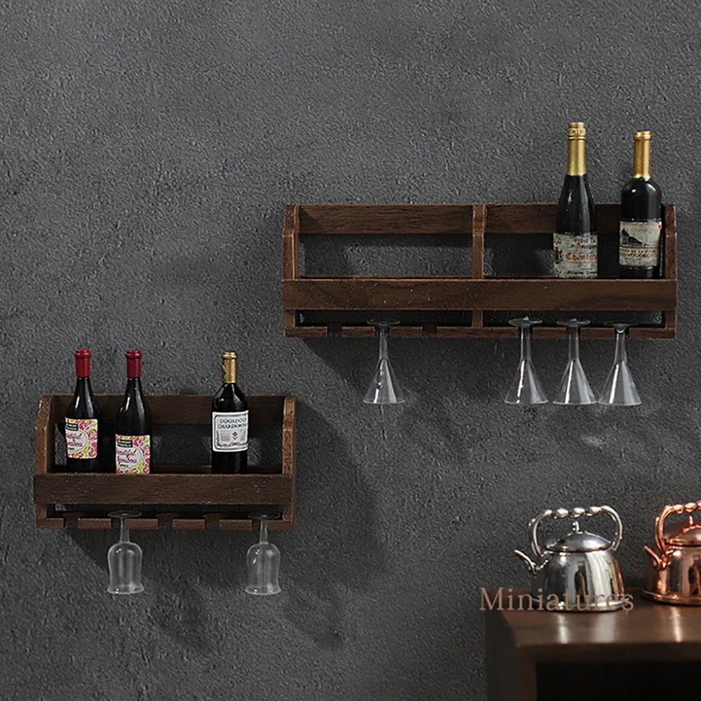 1/12 Poppenhuis Accessoires Miniatuur Houten Wandmontage Wijnkast Mini Showcase Model Speelgoed voor Poppenhuis Decoratie