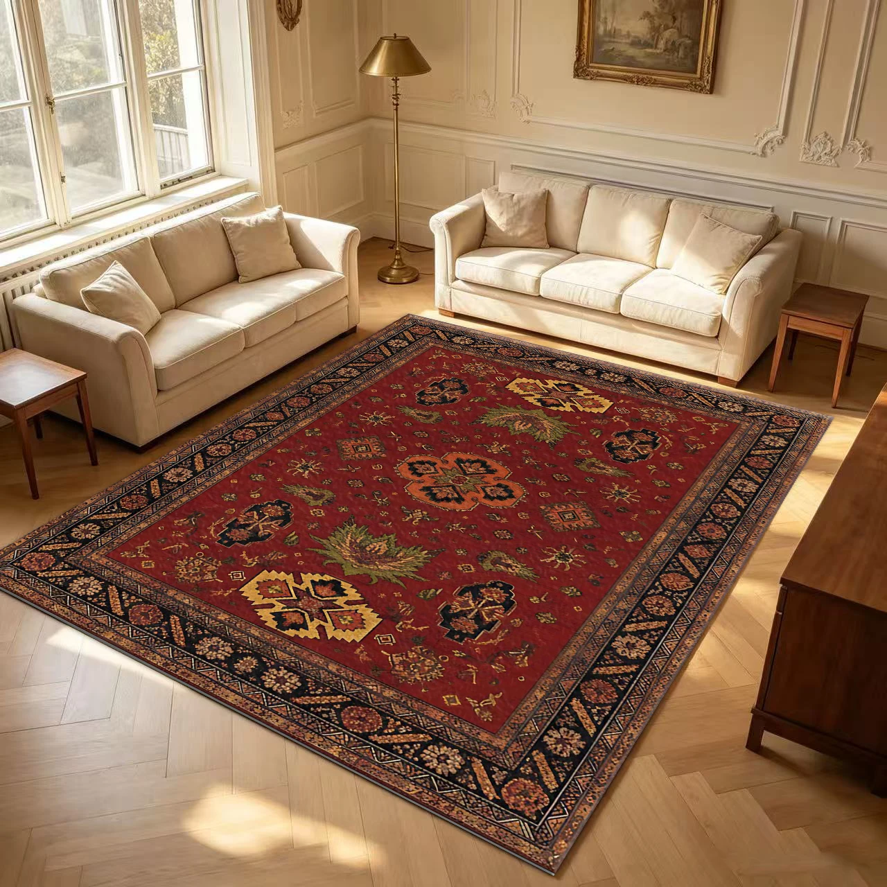 Vintage Tribal Oriental Carpet Floor Decoration Classic Geometric Print Rug Home Decorations Suitable for Living Room Bedroom