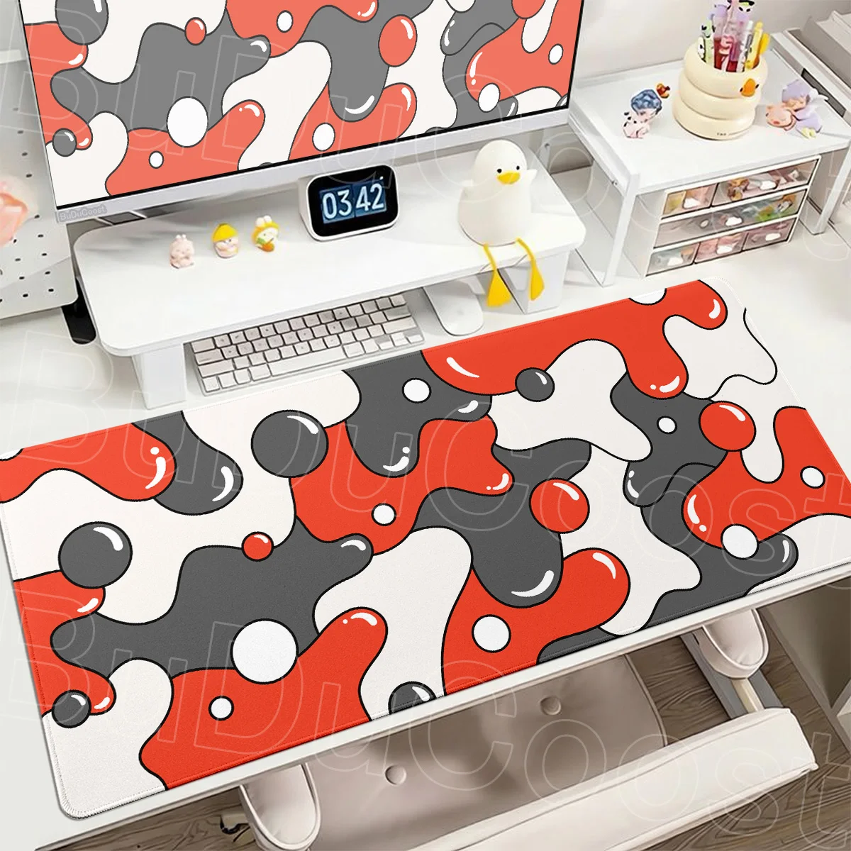 XXL Orange Grey White Strata Liquid Mouse Pad Laptop HD Anime Keyboard Mouse Mat with Suture Edge 90x40cm Office Carpet Washable