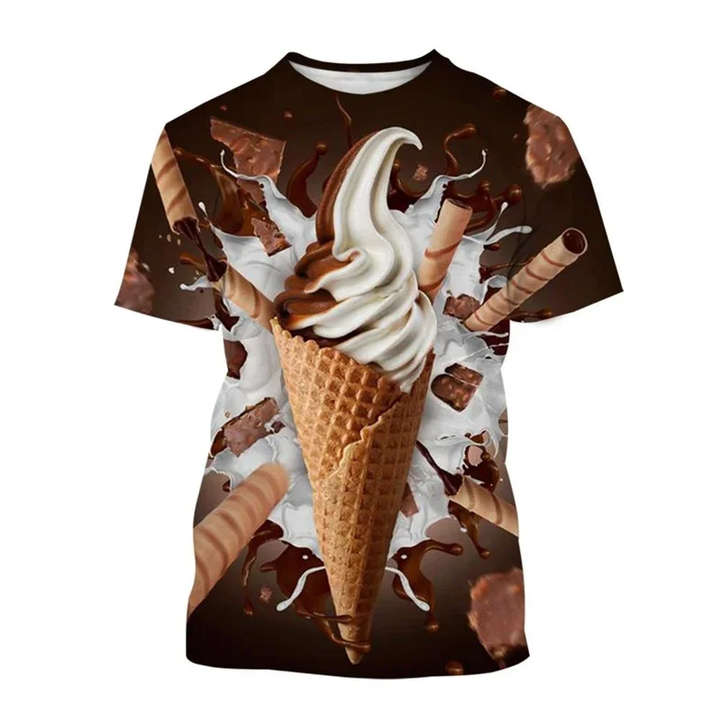 3D gedruckte Eis T-Shirt für Männer Schokolade Dessert Muster T-Shirts Sommer lässig lose O-Ausschnitt Kurzarm Tops Kinder T-Shirts