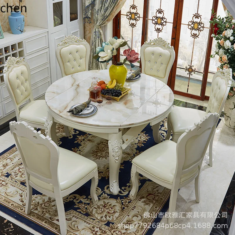ZML Dining Table and Chair Set Modern Simple Small Apartment  Marble Dining Table Extendable Folding Multifunctional Round Table