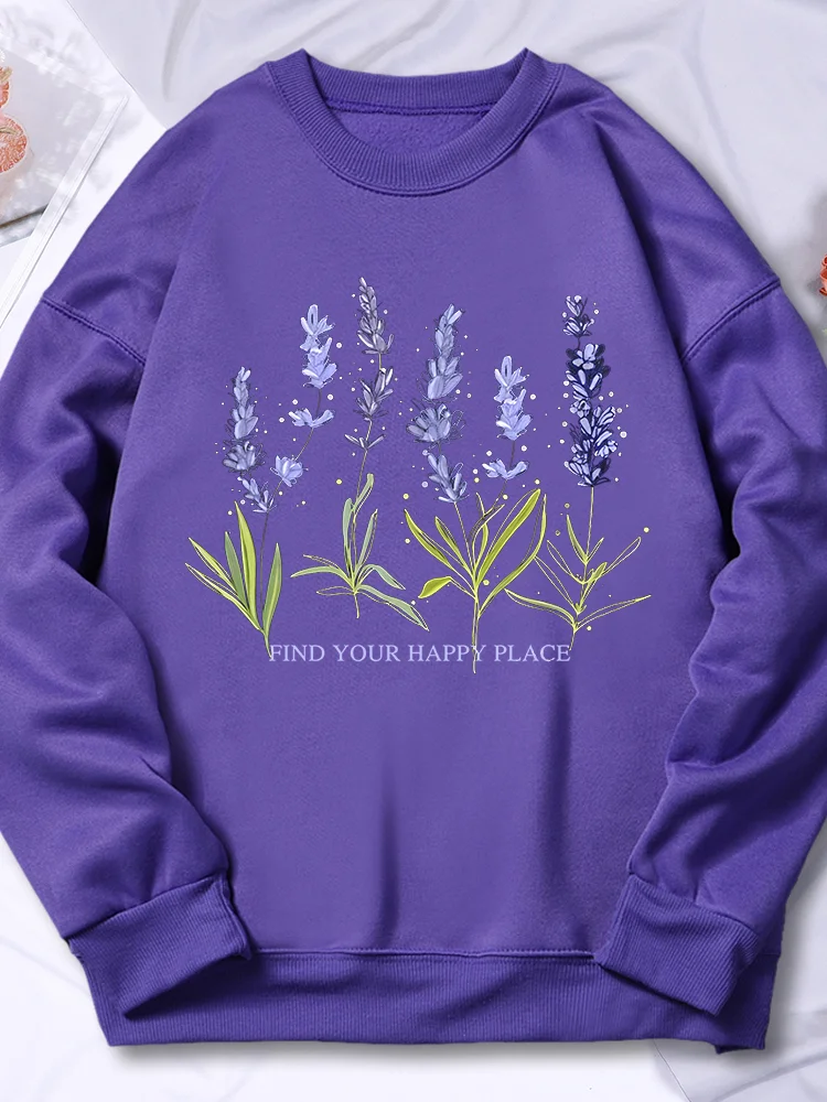 Beautiful Of Lavender Printing Women Hoodie Street Fleece Hoody Crew Neck Autumn Sweatshirt Hip Hop Oversize Clothing Female