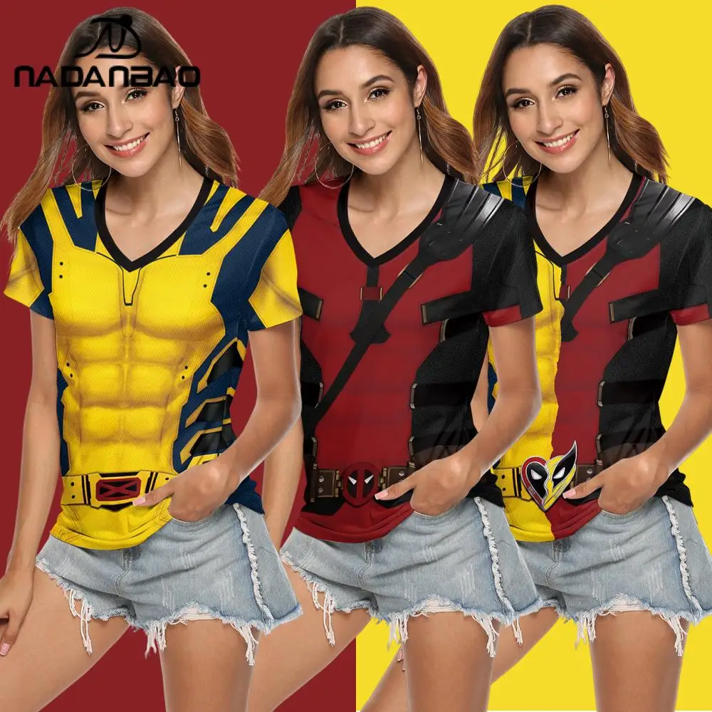 Nadanbao-Wolverine تأثيري تي شيرت للنساء ، طباعة deadpoo ، قمصان بأكمام قصيرة ، ملابس V-Neck ، قمم حزب الكرنفال ، جديد